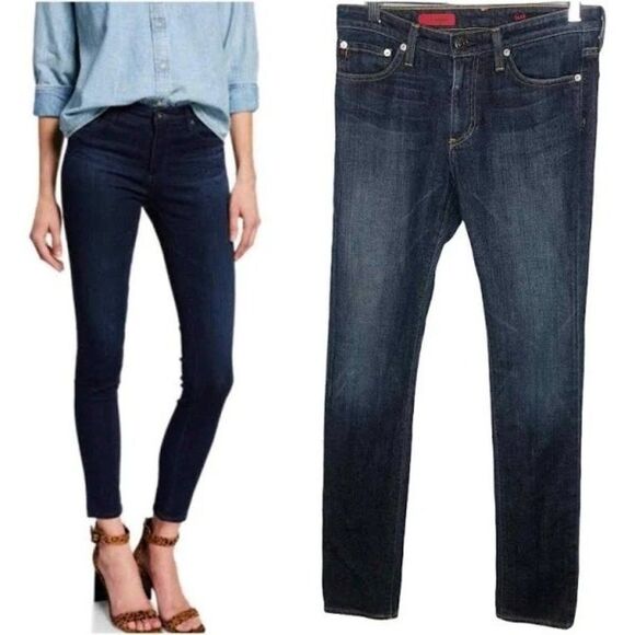 Adriano Goldschmied Ag The Premiere Dark Wash Blue ankle Jeans Straight Leg 29 R - Picture 1 of 6